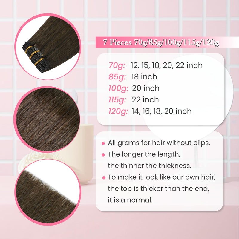 Aison Clip in Hair Extensions 120 Grams/4.2 Ounce 100% Brazilian Remy Human Hair Extensions 9A Thickened Soft Silky Straight for Fashion Women 7pcs 17clips Full Head(18Inch Medium Brown #4) - Image 5